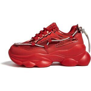 Women's Red 90s Chunky Sneakers Sparkly Bling Rhinestone Rope Platform Shoes